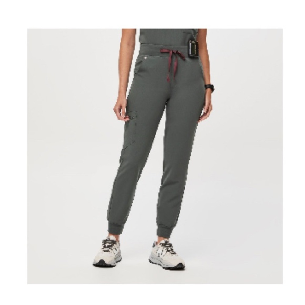 Figs Gray Track Pants with Burgundy Drawstring
